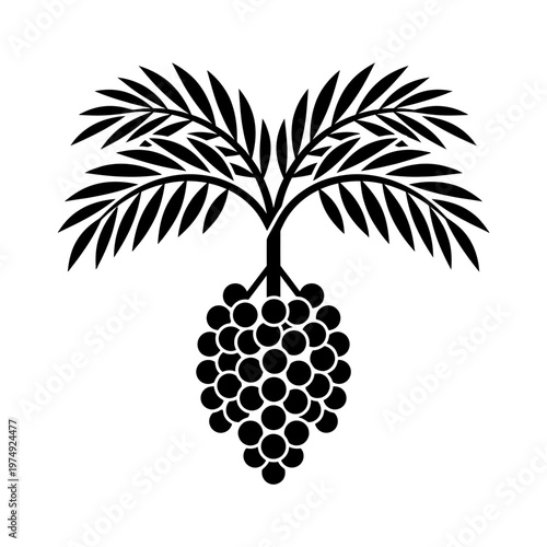 Bacuri fruit silhouette with leaves on white background