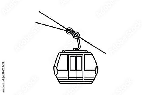 Aerial Tramway Gondola Lift With Open Doors Suspended On Cable Against White Background, Modern Transportation Concept
