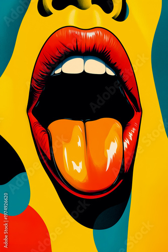 Poster of a mouth with its tongue sticking out,