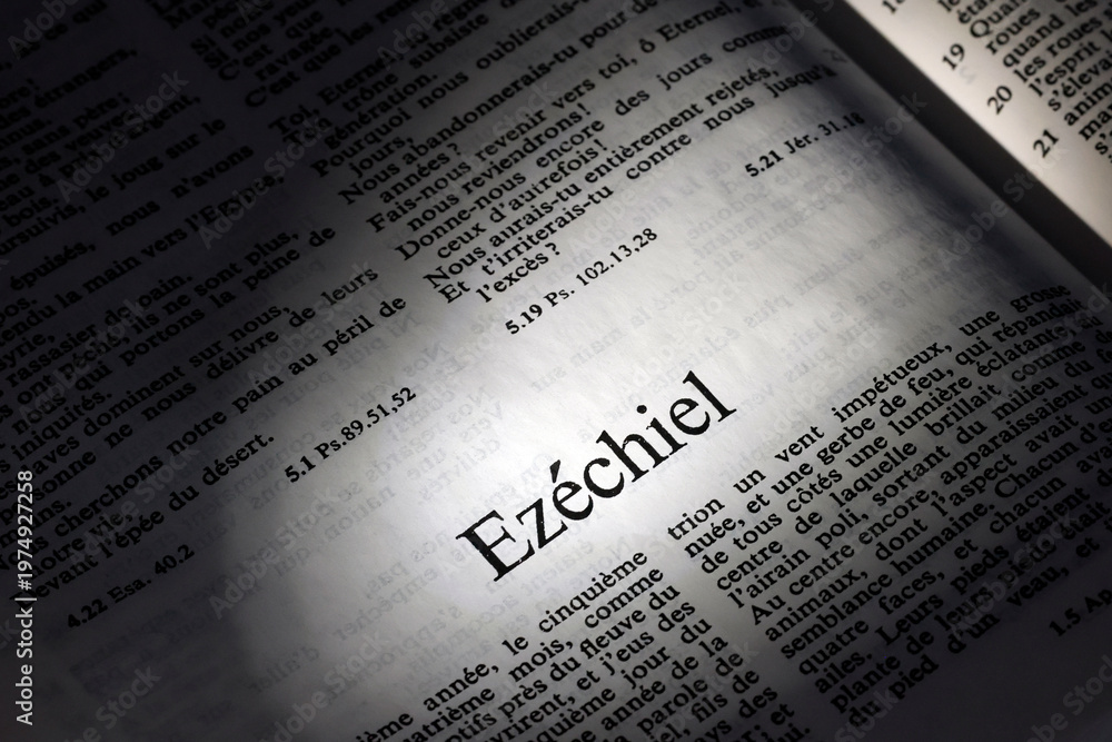 Obraz premium French Bible open to the book of Ezekiel.