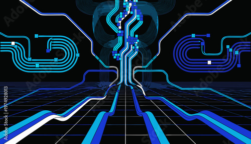 Abstract digital network connections and data flow with abstract connections technology futuristic electronic information communication geometric structure illustration background computing