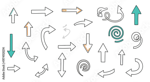 Collection of hand drawn style arrows in various shapes and orientations