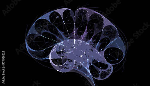 Abstract representation of human brain activity and neural network with abstract intelligence consciousness futuristic connections transparent structure technology creativity learning