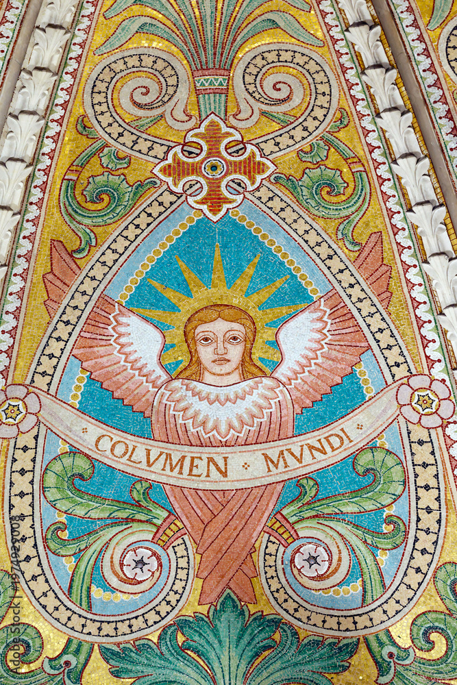 Fototapeta premium Basilica of Fourviere. Stunning golden mosaic of a winged angel. Lyon. France.