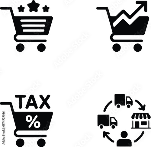 Shopping carts tax and delivery icons in black and white