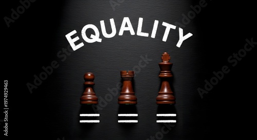 Equality concept with chess pieces and equal signs pawns rook