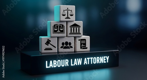 Labour law attorney concept with cubes and on dark background scales