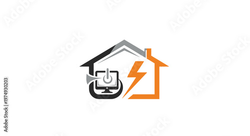 Logo of a house with a plug and lightning bolt.