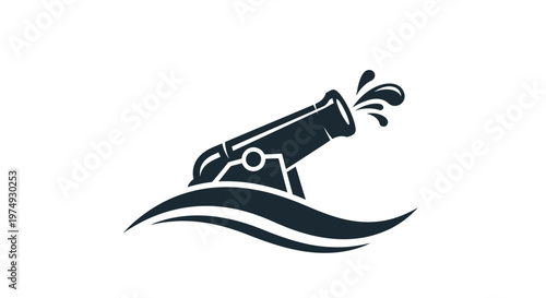 Nautical cannon firing into the ocean.