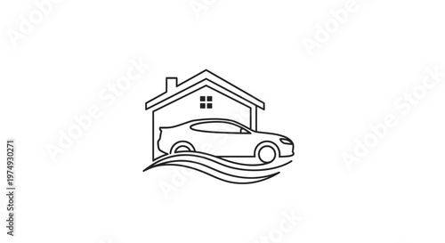 Real estate icon and logo design featuring a house in the form of a vintage farm tractor vector illustration for construction and transport service symbols
