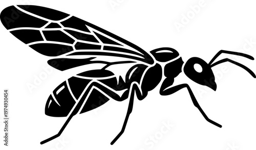 Minimal flying ant icon vector simple winged insect symbol black flat design