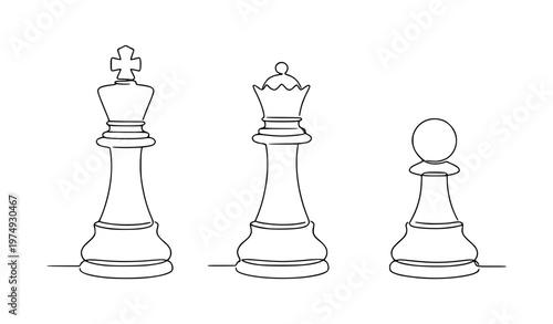 Chess king queen and pawn outline icon set minimalist line vector strategy game symbols