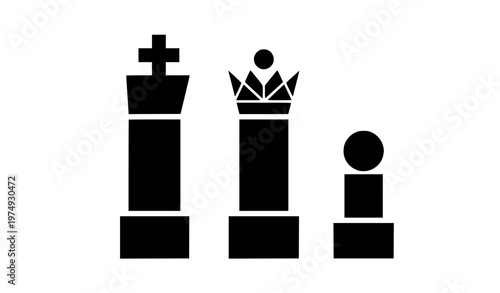 Minimal geometric chess king queen pawn icon set modern black vector strategy symbols