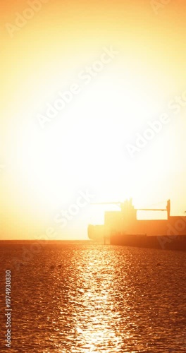 Cargo Ship Timelapse at Cinematic Golden Sunrise | T1.8 Lens, 4K, 12-Bit Braw HQ Vertical Video