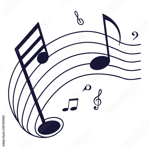 Tableau sur toile An elegant stylized illustration depicts swirling musical notes and staff lines