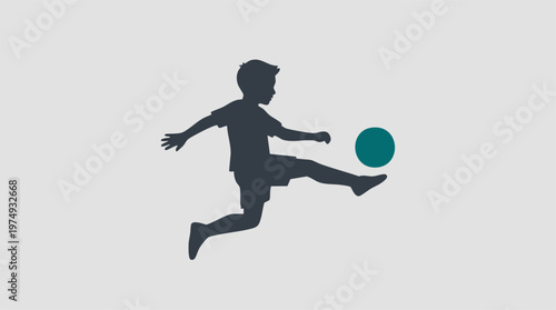 Photos Minimalist silhouette of a young boy kicking a soccer ball.