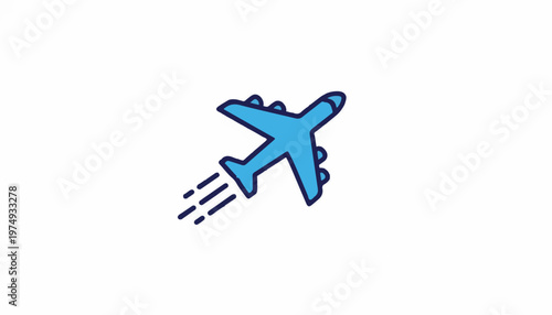 A blue airplane flying through the air with motion lines behind it