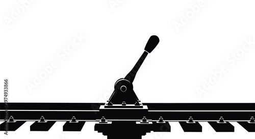 Foto Black silhouette of a railway switch with detailed track components silhouette