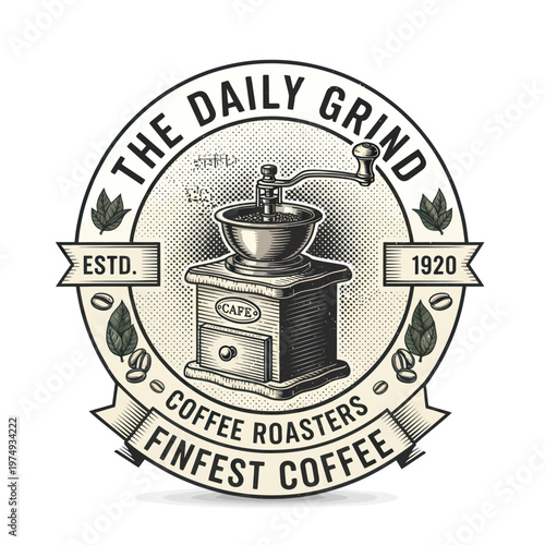 Vintage Coffee Grinder Emblem for The Daily Grind.