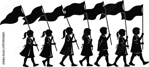 Dramatic silhouette of protestors with flags a powerful image