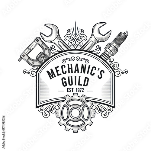 Mechanics Guild Emblem with Tools and Gear.