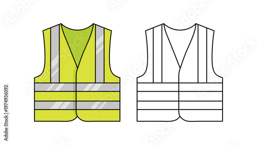 Simple Outline Safety Vest with Reflective Stripe Construction Clothes Illustration