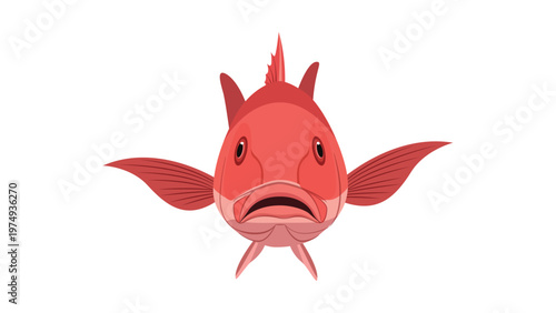 Flat Cartoon Red Snapper with Open Mouth Marine Animal Illustration