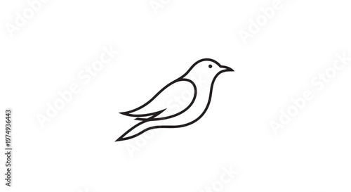 A minimalist line drawing of a small bird in profile, facing right, with a simple outline and no internal details.
