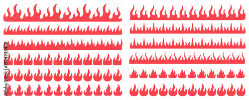 fire border blazing flame cartoon vector set