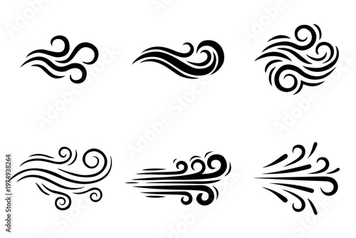 Minimalist Black Air Flow Wind Gust Line Art Graphic On Transparent Background PNG