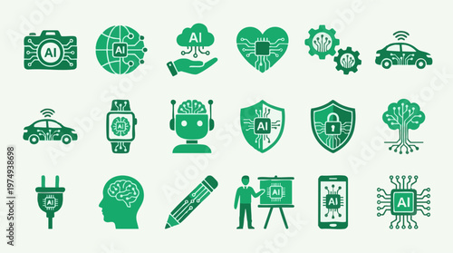 Artificial Intelligence and Digital Technology Concept Icon Set