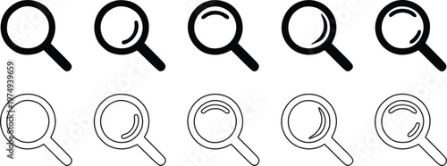 Magnifying glass icon set for search and zoom, vector illustration.