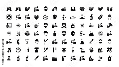 Set of 70 Black Hair Salon and Barbershop Vector Icons