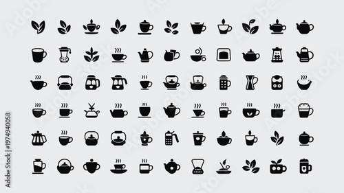 Set of 70 Black Tea and Coffee Icons Vector