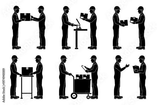 A worker handles boxes in various positions around a warehouse environment.