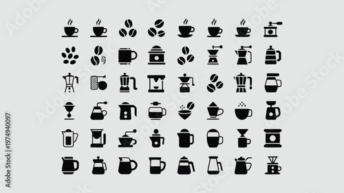 Set of 50 Black Coffee Icons Vector
