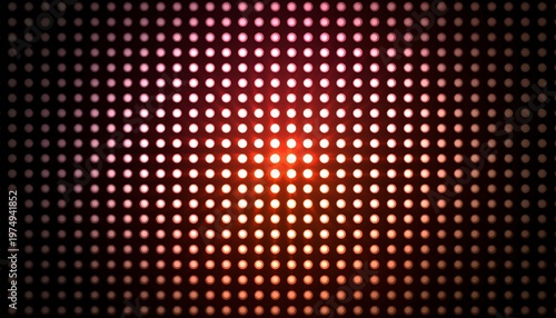 Rows of glowing dots form a patterned backdrop of red and dark shades