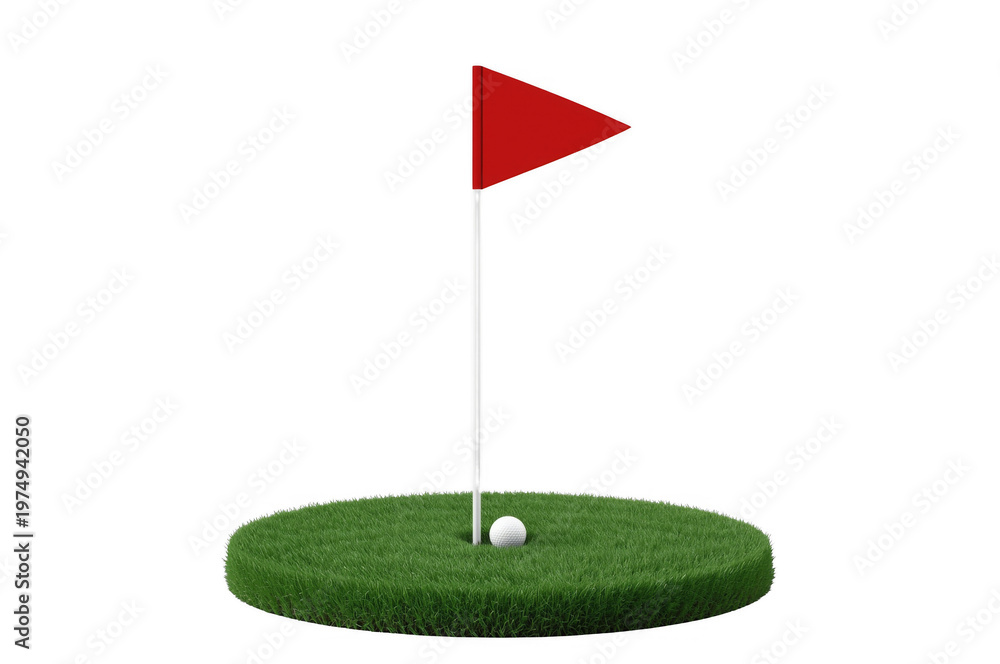 Obraz premium Golf putting green with red flag and ball