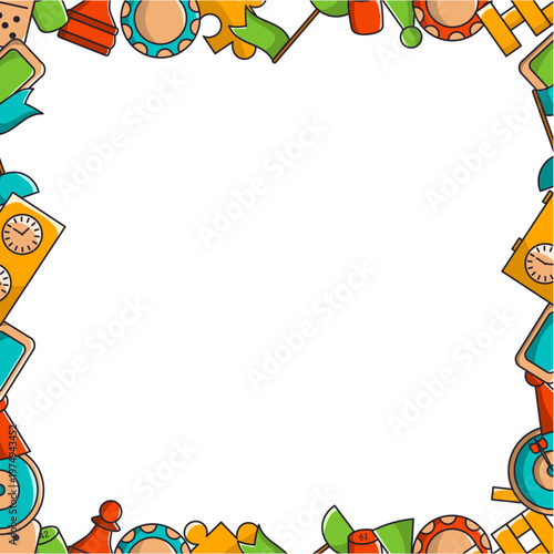 Vector frame of flat color illustrations of board games