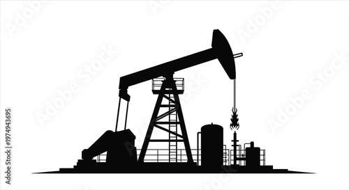 Oil pump jack machinery against a white background a striking silhouette