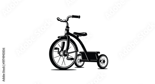 Vintage tricycle illustration in black and white showcasing a classic design silhouette