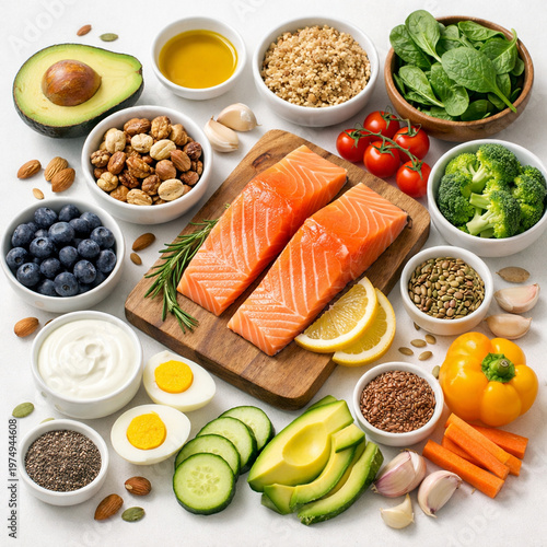 Culinary Canvas: A vibrant collection of ingredients carefully arranged, emphasizing a visually appealing palette, perfect for culinary and wellness endeavors. 