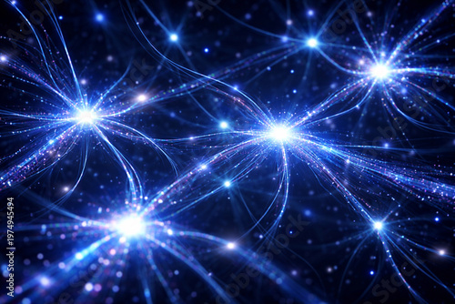 Neural Network Nexus: An abstract, brilliant display of neural pathways, each luminous node a microcosm of interconnectedness, set against an endless void of the cosmos.