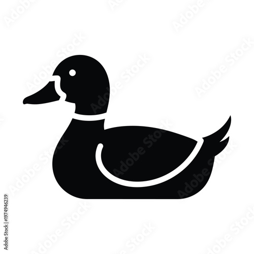 Mallard duck silhouette vector icon, minimalist black waterfowl bird profile, simple aquatic poultry animal graphic, isolated duckling swimming shape for logo design and branding