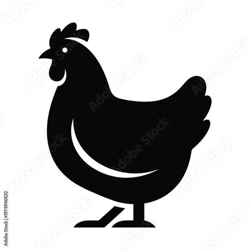 Simple black silhouette of a chicken standing, depicted in a clean and minimalist graphic style.