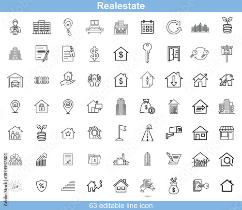 Real estate line icons collection for property and architecture