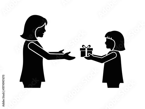 Title a silhouette of a mother and daughter exchanging a gift symbolizing love