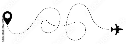 airplane travel route path vector illustration