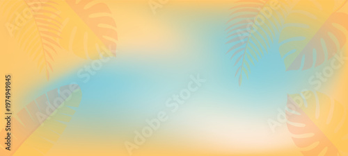 Exotic summer tropical gradient background with stylized palm leaves in vibrant orange and blue tones, fresh and modern design for digital use, summer Banner design