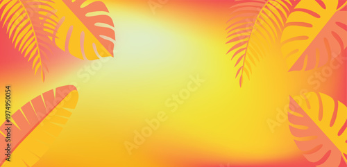 Bright sunny abstract background with bold tropical leaves in yellow and pink hues, vibrant summer backdrop for a fresh and energetic design concept, summer Banner design